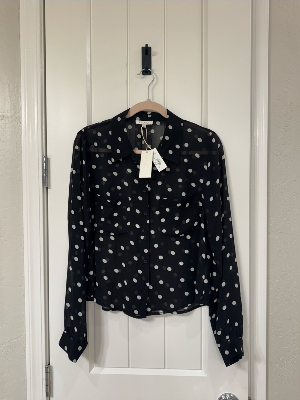 Z Supply Black Polka Dot Button-Down Blouse